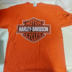 Harley Davidson Cycles Orange Short Sleeve T-Shirt Men's Large Heavyweight Blend